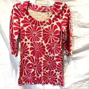 Boden Red and White Floral Tunic